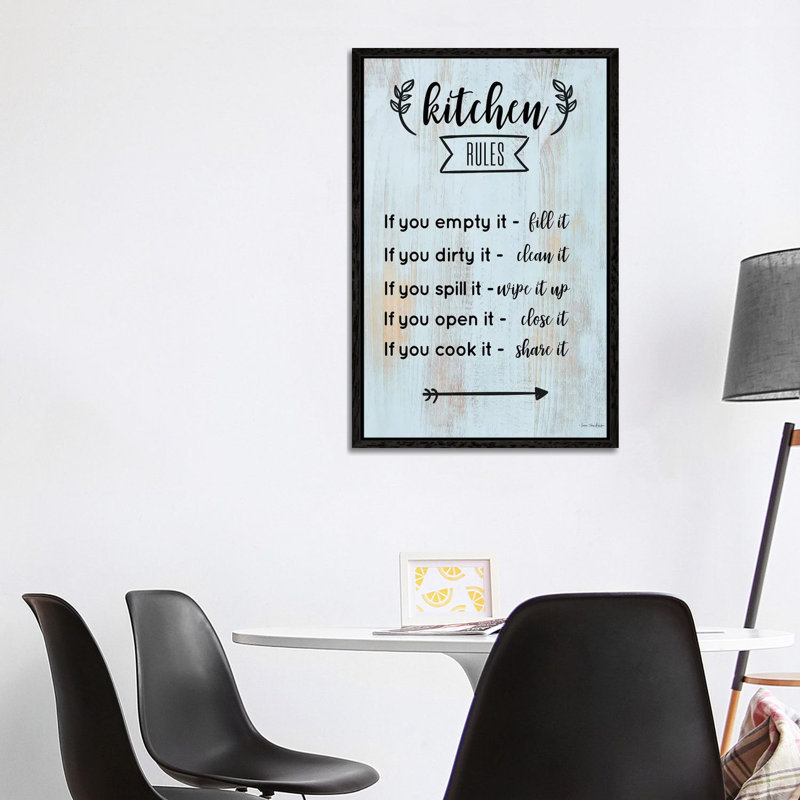 Kitchen Rules - Print on Canvas, 101.6cm H x 66.04cm W x 3.81cm D, Black Floater Framed
