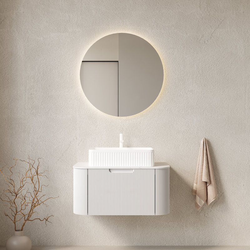 Ensemble de meuble-lavabo mural incurvé à rayures 30 po avec lavabo rectangulaire en céramique et tiroir à fermeture en douceur Annora