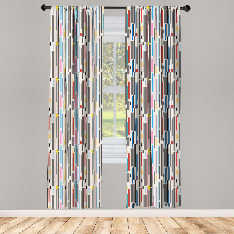 Abstract Semi-Sheer Rod Pocket Curtain Panels, 28" x 63"