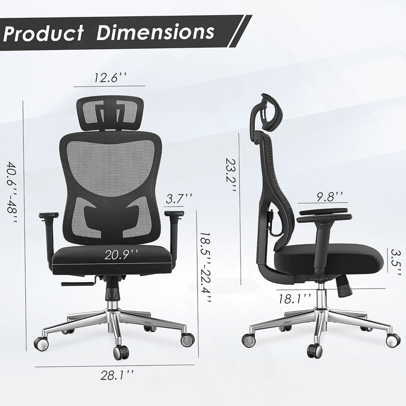 Chaise de bureau ergonomique avec support lombaire réglable, appui-tête, accoudoirs 3D, inclinable et fonction pivotante pour une utilisation confortable à la maison et au bureau