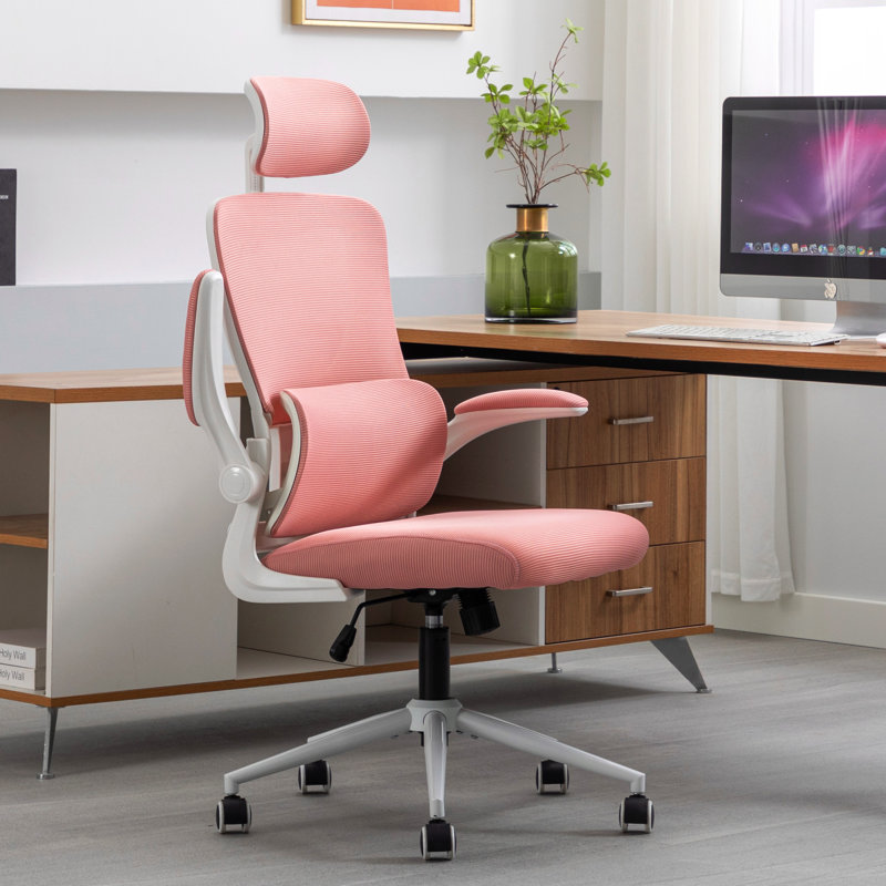 Tunney Ergonomic Height-Adjustable Mesh Office Chair with Headrest, Pink