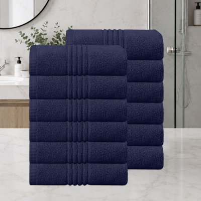 Home Weavers - Ensemble de serviettes de bain 100% coton 100% coton zéro torsion Robbin 500 g / m², 12 po x 24 po (12) (12 serviettes à main), bleu marine