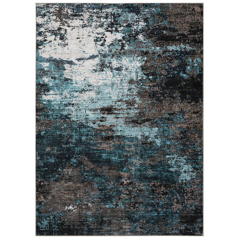 Modern Abstract Machine Washable Non-Slip Rug, Non-Shedding Contemporary Accent Rugs, Low Pile Indoor Carpet for Living Room, Bedroom