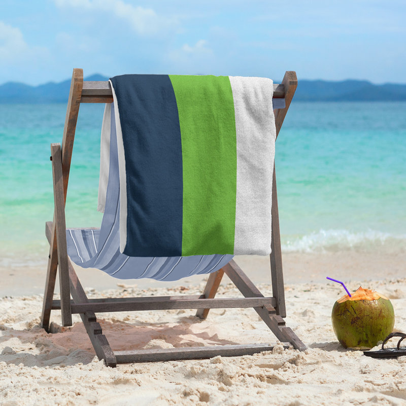 Cotton Blend Beach Towel, Blue/Light Green/Gray