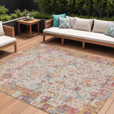 Tapis d'extérieur lavable en patchwork rose et ivoire 10 pi x 14 pi