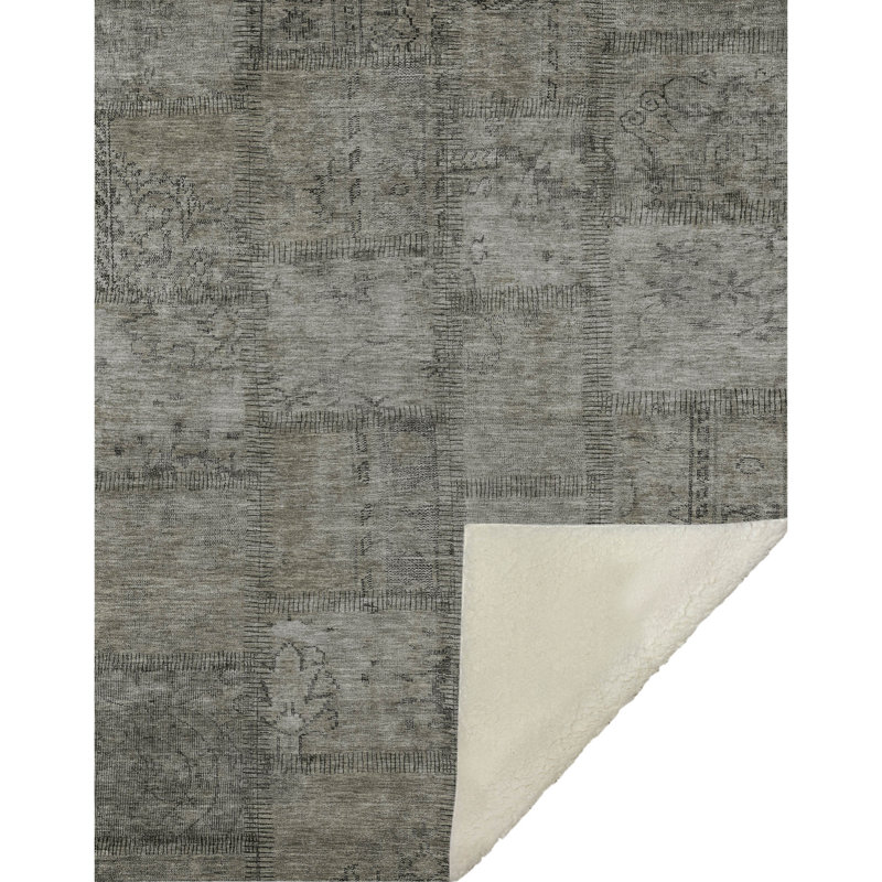 Addison Machine Washable Sherpa Throw Blanket, Taupe, ASB685 Patchwork