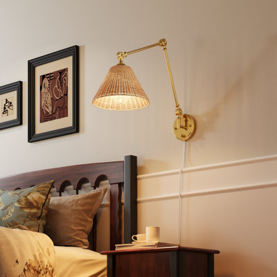 Boho Rattan Plug-In Swing Arm Wall Sconce
