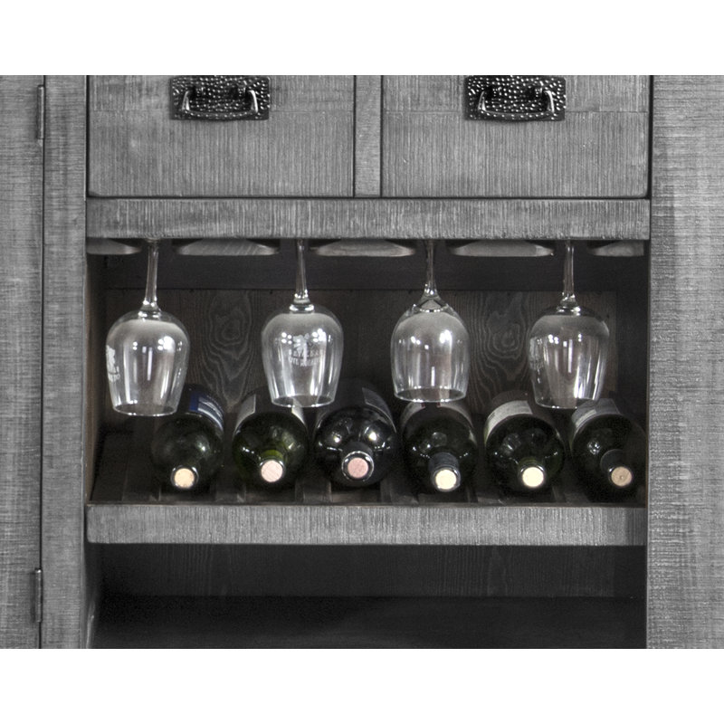 80" Traditional Wood Home Bar with Stools, Alpine Gray