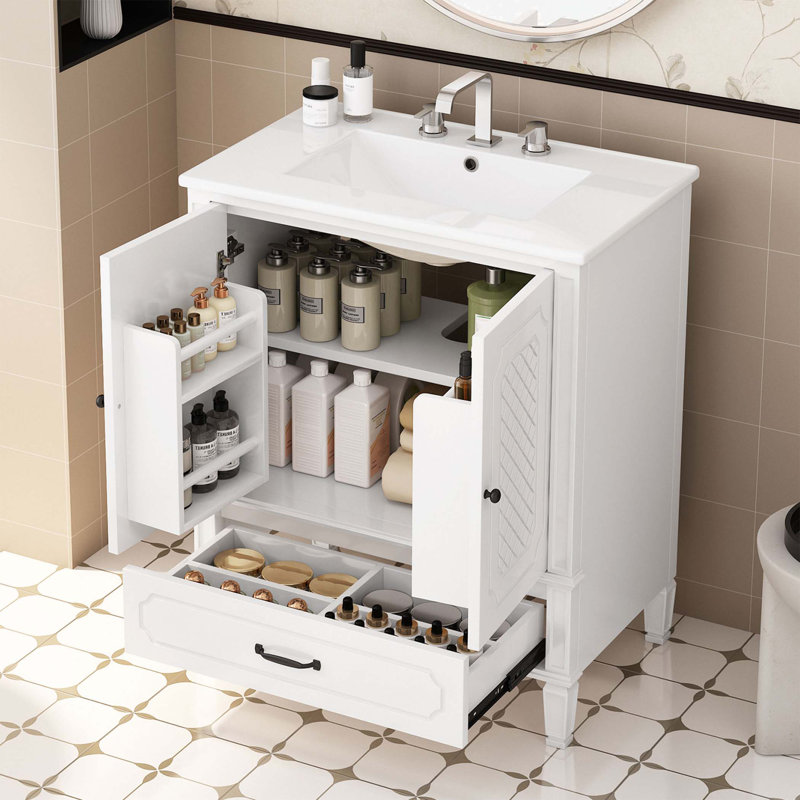 Vintage Style Bathroom Vanity with Sink,Multi-functional Storage Space, White