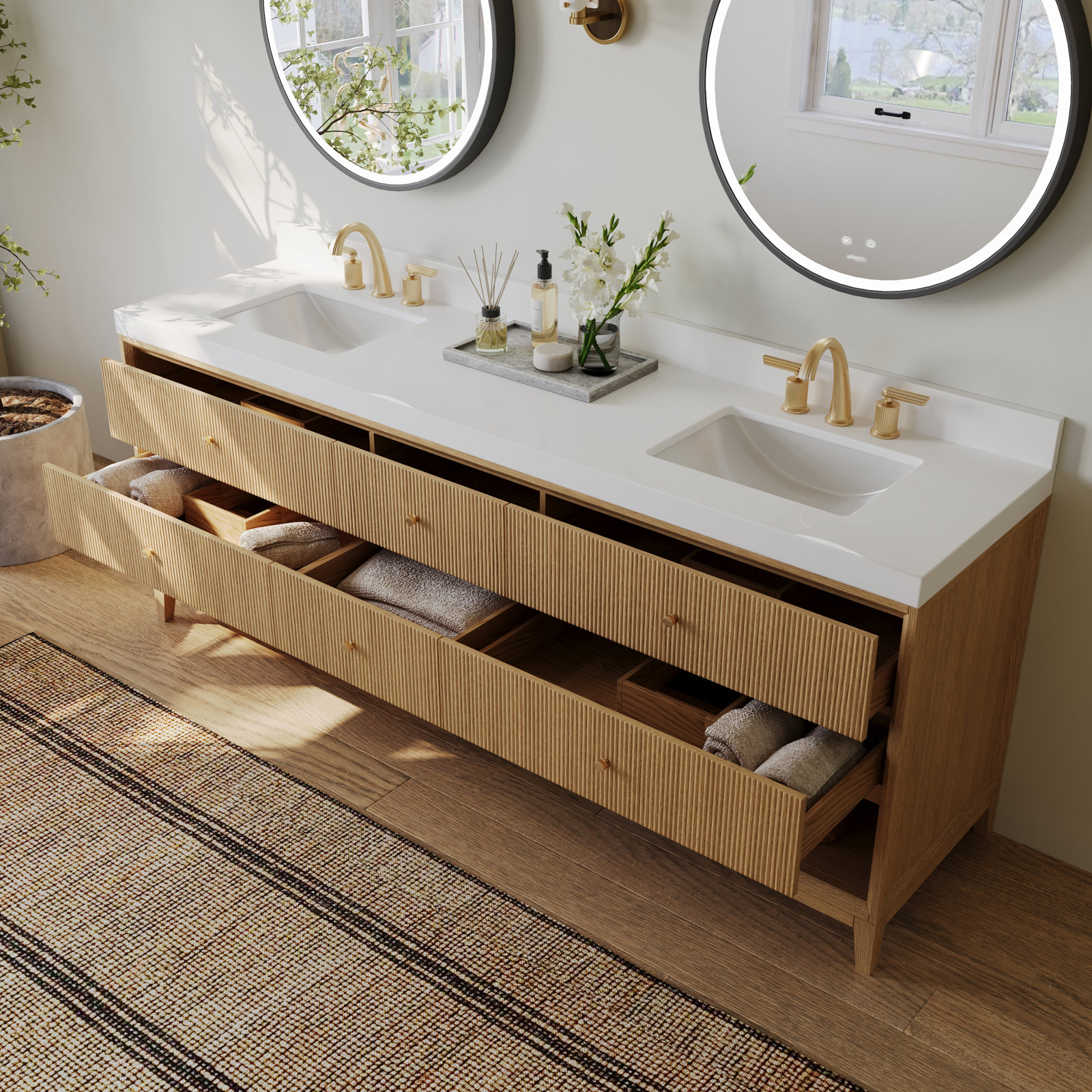 Momo Oak Single Bathroom Vanity, Oak, 84"
