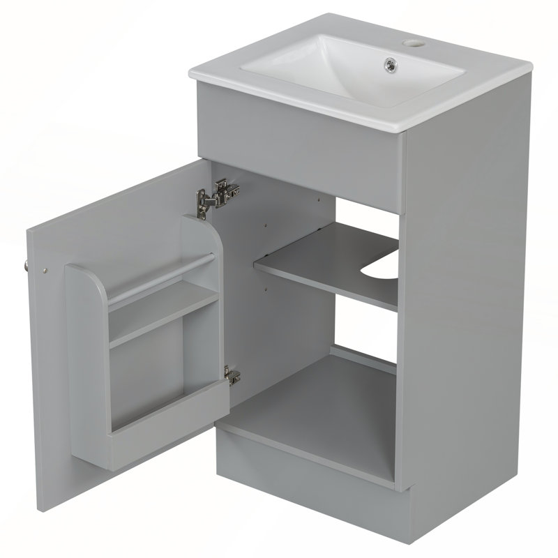 Meuble-lavabo gris 18 po avec lavabo, porte à fermeture douce et tablette réglable pour un rangement efficace, Gris