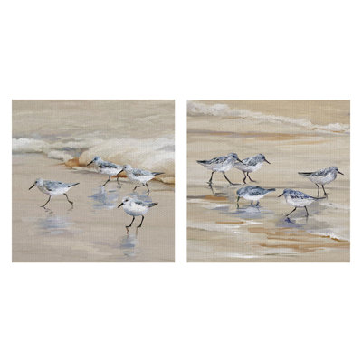 Sandpiper Beach I Amber by Studio Arts, 24x24" Each, 2-Piece Sandpipers on a Sandy Beach Canvas Wall Art Print Set