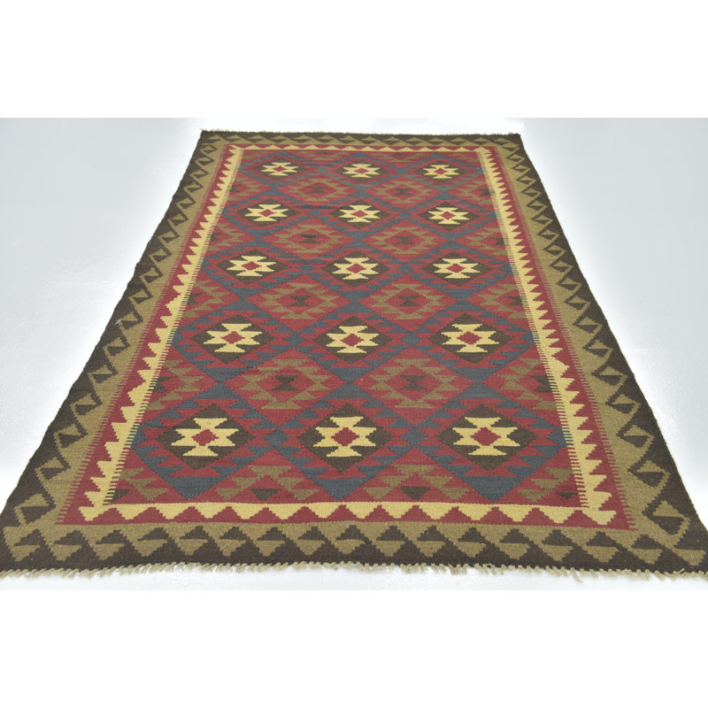 Tapis de zone en laine 5 pi x 7 pi 9 po one-of-kind à la main noué la bourgogne Lorain