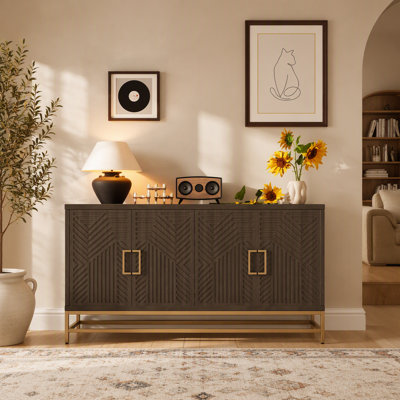 Buffet de style rétro avec tablettes réglables, poignées en métal et pieds pour la cuisine, le salon et la salle à manger, espresso