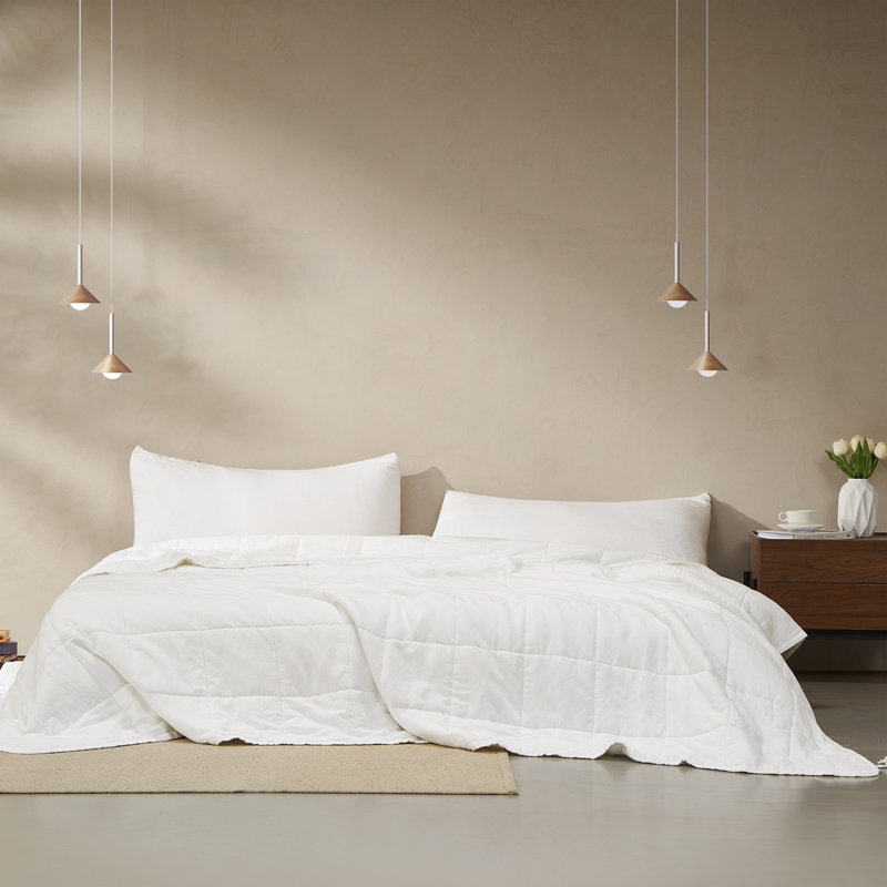 Belgian Flax Linen and Viscose Luxury Oversized Comforter, Twin Extra Long Comforter, White