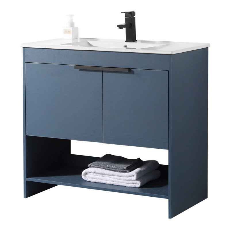 Meuble-lavabo simple 36 po Daendy, Bleu marine