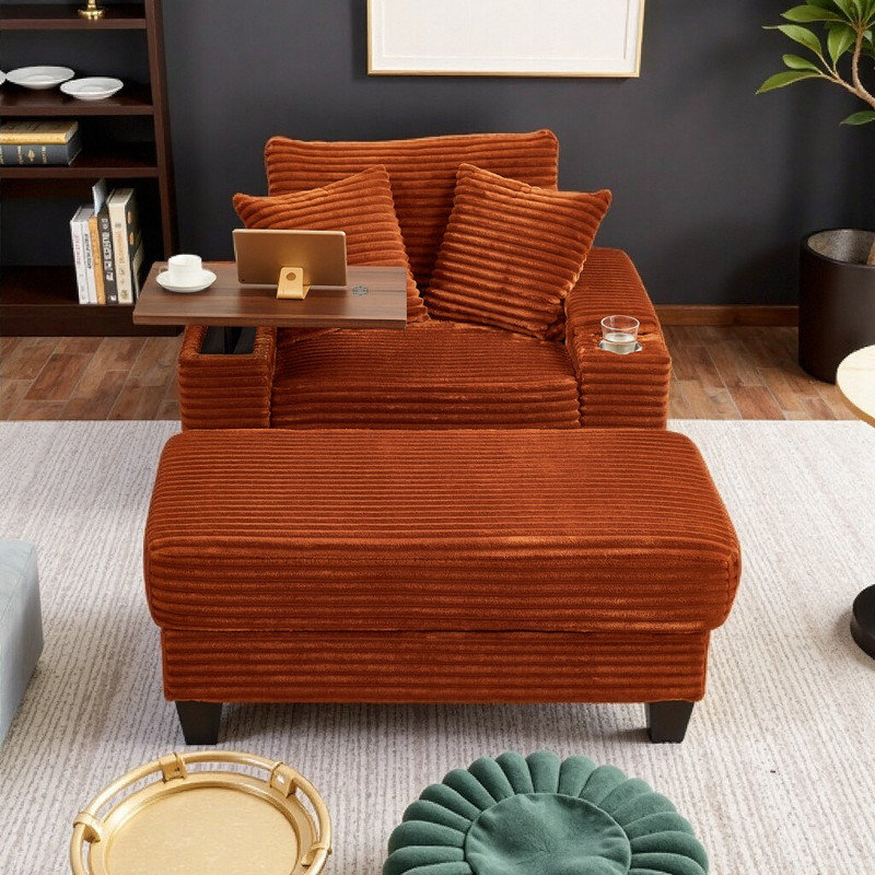 Canapé 74 po multifonctionnel avec repose-pieds Bluetooth et table USB, Orange