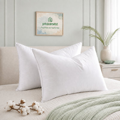 233 Thread Count 100% Cotton Grey Goose Feather & Down Bed Pillows – Set of 2 Fluffy & Supportive Hotel Style Pillows for Back & Side Sleepers