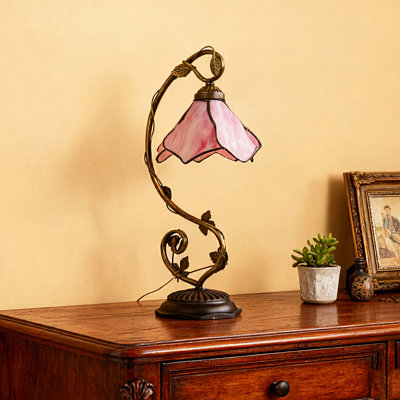 Lampe de table en verre teinté rose avec base en résine, 1 lumière