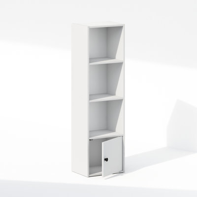 Luder 4-Tier Standing Shelf Bookcase With 1 Door Storage Cabinet, White
