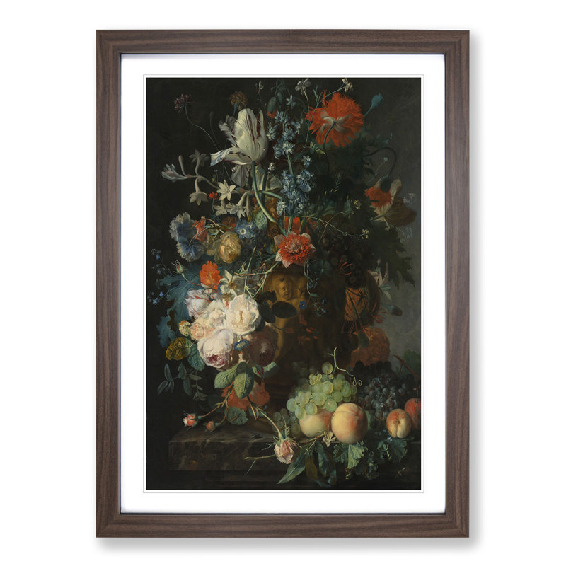 Still Life with Flowers and Fruit Vol.7 by Jan Van Huysum - Picture Frame Painting, 65cm H x 48cm W x 2cm D, Walnut