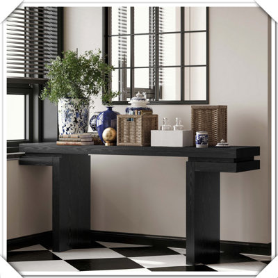 66-Inch Extra Wide Real Wood Veneered Console Table, Minimalist Sofa Table For Entryway And Living Room
