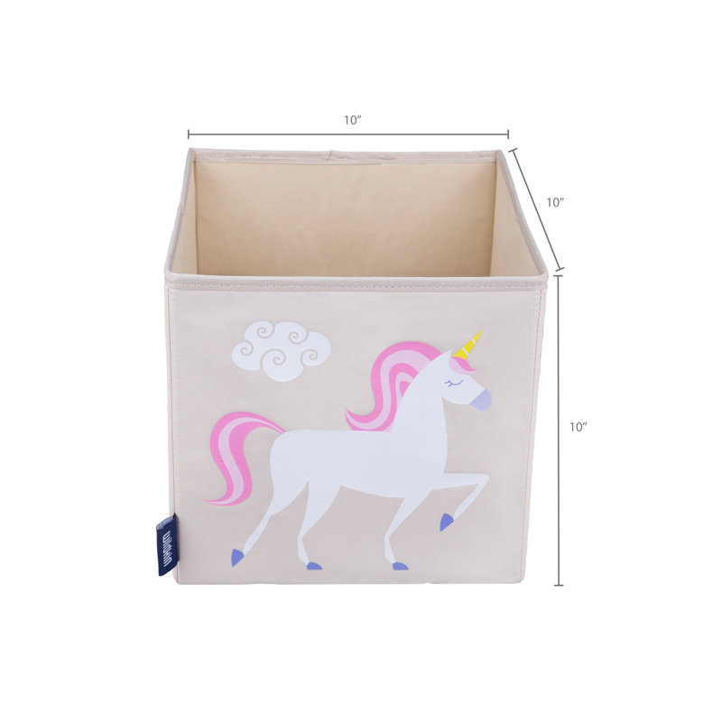 Unicorn Print Beige Fabric Collapsible Kids Storage Cube