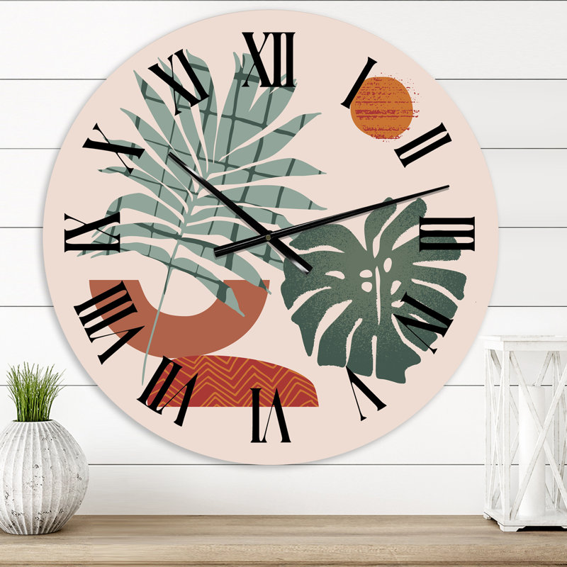 Moon and Sun Shapes In Retro Green & Terracotta Tone - Horloge murale moderne, Moyenne