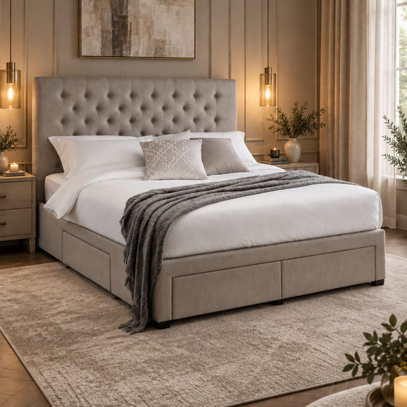 Rishi Upholstered Drawers Bed, Gray, Super King (6')