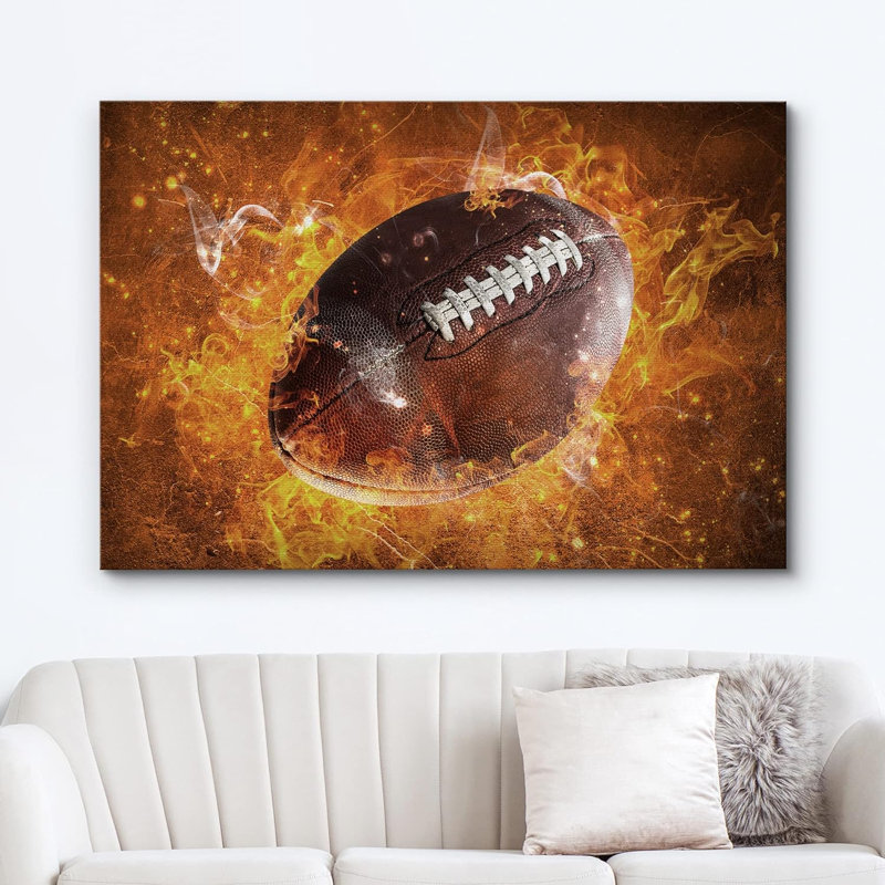 Blaze feu explosion football gros plan sports numériques art moderne moderne amusant Ultra, H 16 po x l 24 po