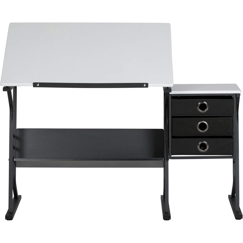 Studio Designs Eclipse Adjustable Drafting Table With Slide-Up Pencil Ledge, Under Desk Storage Shelf, And Included Padded Stool