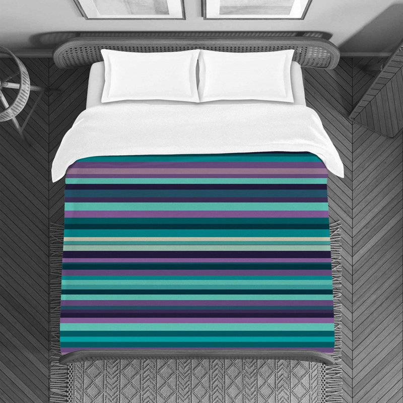 Polyester Striped Duvet Cover, Purple/Green, Queen Duvet Cover