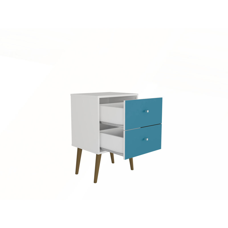 Liberty 18" W Mid-Century Modern 2-Drawer Nightstand in Aqua Blue and White, White/Aqua Blue