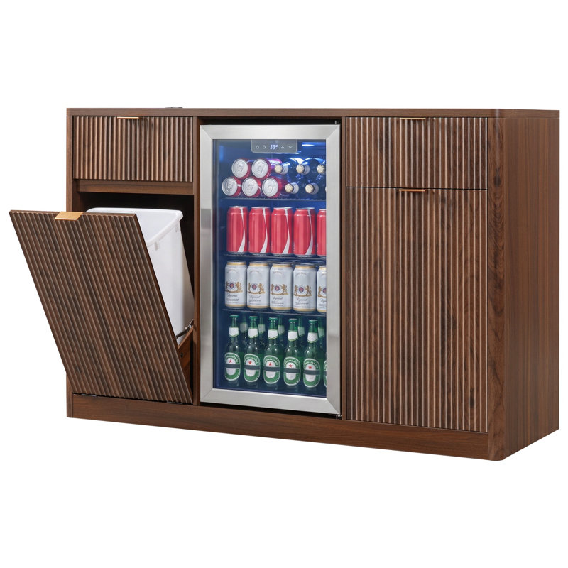 Armoire-bar 59 pouces avec mini-réfrigérateur et armoire encombrante, Noyer brun