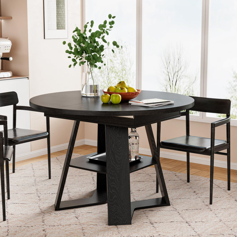 Table de salle à manger extensible ronde 43,3 "à 59" pour 2 à 8 personnes avec rangement, Noir