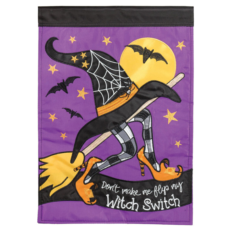 Drapeau de jardin en nylon à deux faces avec interrupteur Witch, 18 po x 13 po