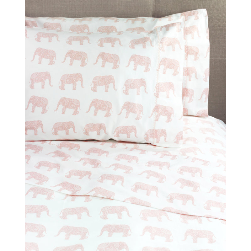 Twin Pink Elephants Cotton 400 Thread Count Sheet Set