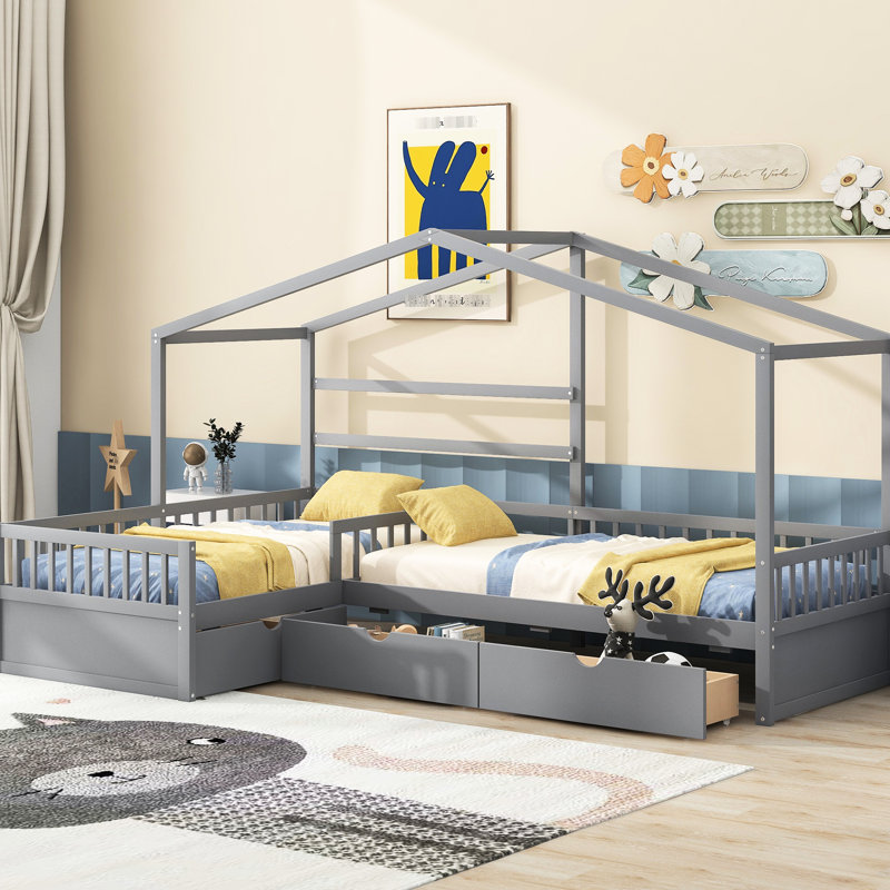 Lit simple gris avec espace de rangement - et élégante plateforme de chambre à coucher 3 idéale pour les espaces restreints