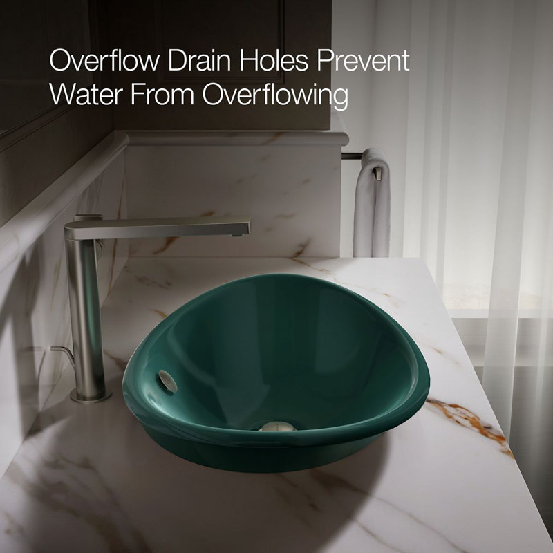 Iron Plains Metal Oval Vessel Bathroom Sink with Overflow, Teal