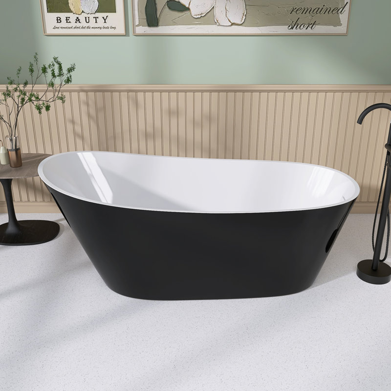 59" x 29" Freestanding Soaking Acrylic Bathtub, Black & White