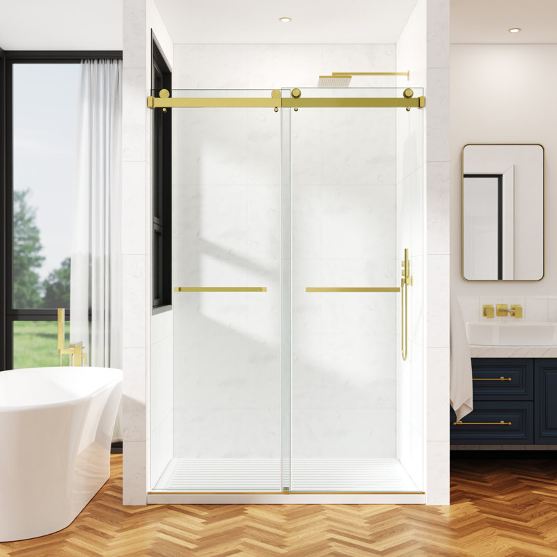  44-49" W x 72" H Frameless Double Sliding Shower Door, 3/8" (10mm) SGCC Clear Tempered Glass with R5 Beveled Edge, Shatter-Resistant Anti-Explosion Film, Easy-Clean Coating & Installation Hole Locator