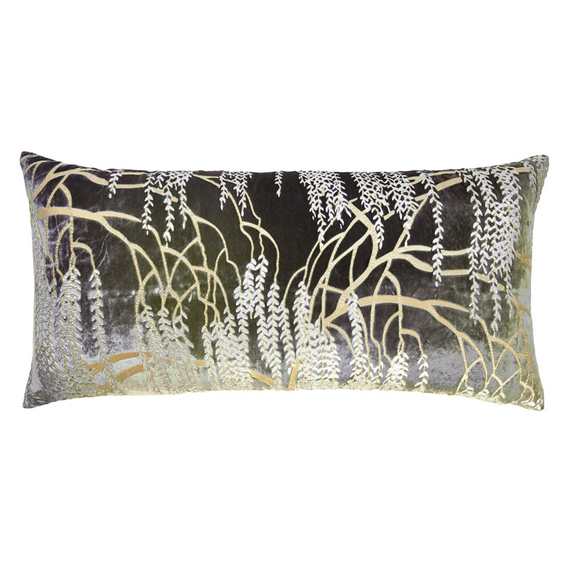 Willow Metallic Rectangular Velvet Pillow Cover & Insert, Oregano, Rectangle 12"H x 24"W