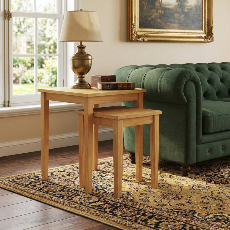 Ensemble de 2 tables gigognes d'extérieur en bois de teck naturel avec base antidérapante pour jardin