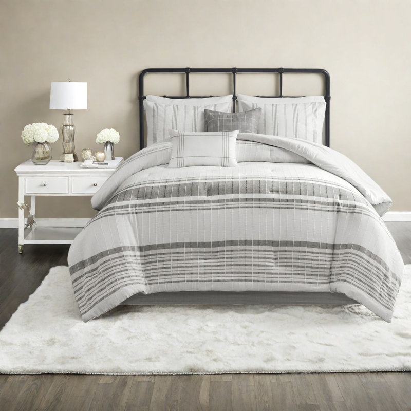 Ensembles de literie surdimensionnés en jacquard de coton, style campagne, grand, gris / blanc