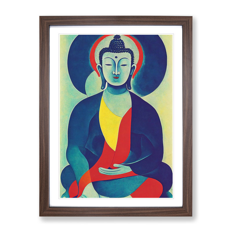 Buddha - Single Picture Frame Print, 34cm H x 25cm W x 2cm D, Walnut