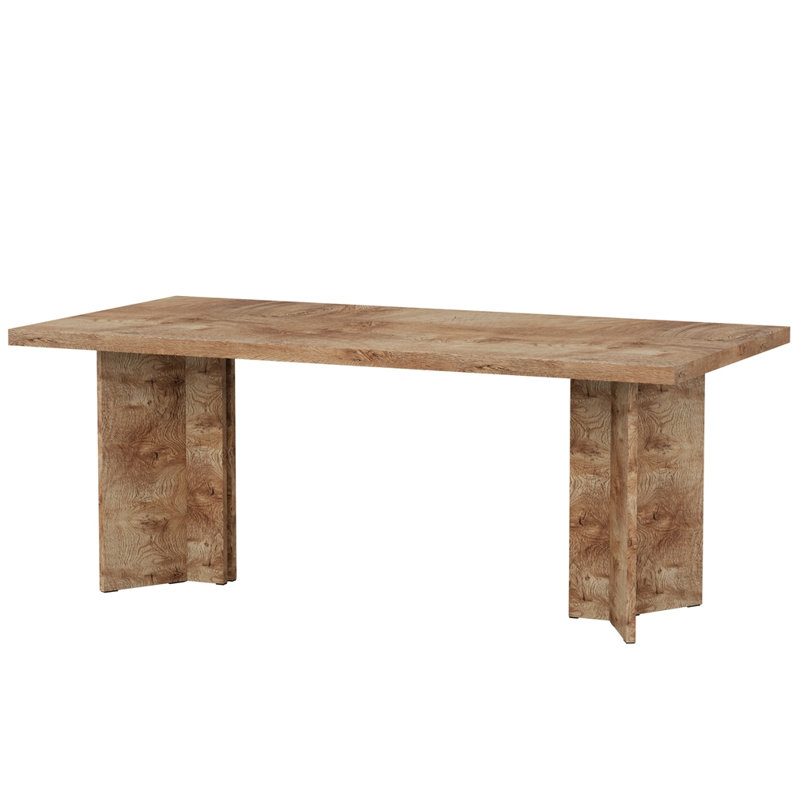 63” Farmhouse Dining Table For 4–6 People, Natural Wood
