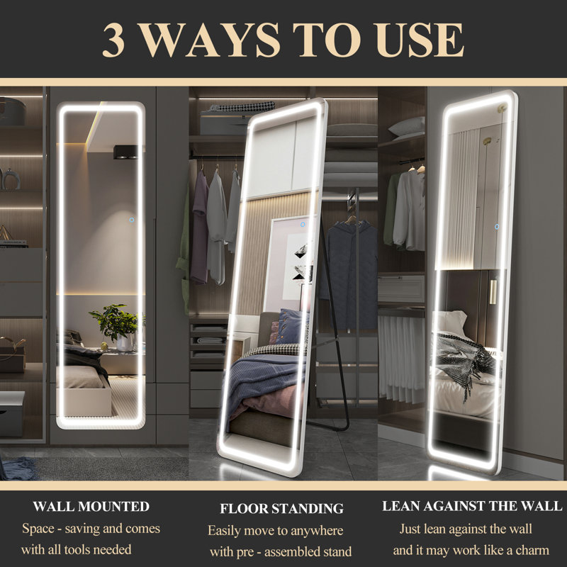 Taelyn Rectangle LED Metal Mirror, White