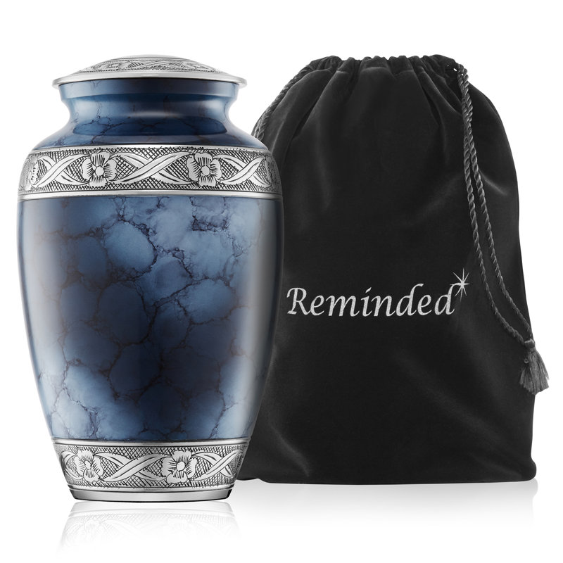 Decorative Adult Memorial Urn, Blue and Silver