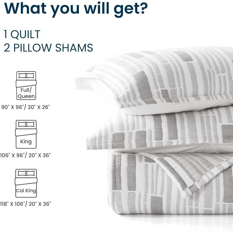 Ensemble d'édredon en coton jacquard pour courtepointe Sleep Zone, Gris à rayures