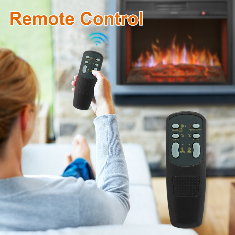 Black Steel 28" Electric Fireplace Insert with Remote